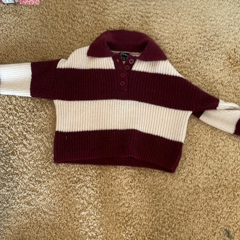 Girls striped collared button up sweater